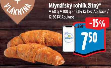 Mlynářský rohlík žitný, 60 g