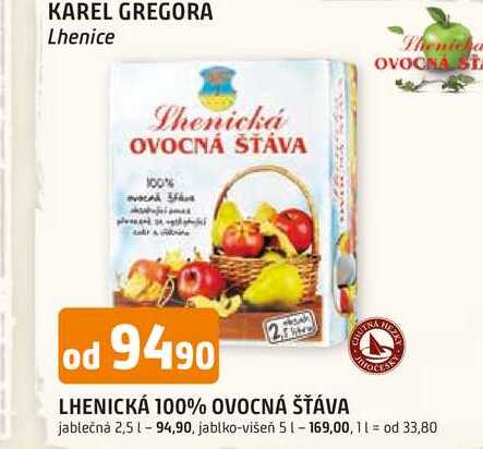 LHENICKÁ 100% OVOCNÁ ŠŤÁVA jablečná 2,5l