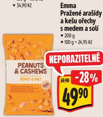 Emma Pražené arašídy a kešu ořechy s medem a solí, 200 g 