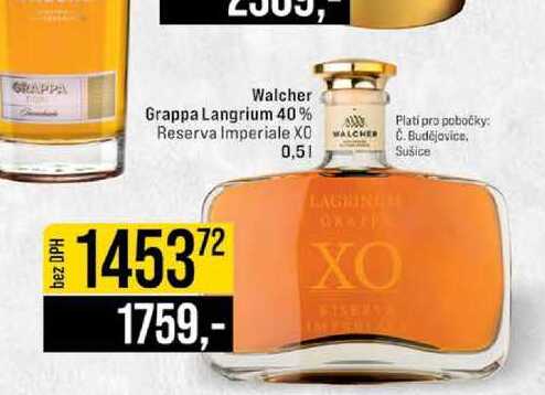 Walcher Grappa Langrium 40% Reserva Imperiale XO 0,5l