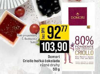 Domori Criollo hořká čokoláda různé druhy 50g