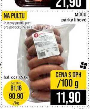 MÚÚÚ párky libové bal.cca 1.5 kg 100g