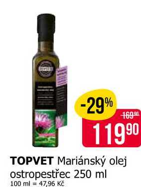 TOPVET Mariánský olej ostropestřec 250 ml 