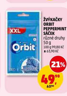 ŽVÝKAČKY ORBIT PEPPERMINT SÁČEK, 50 g