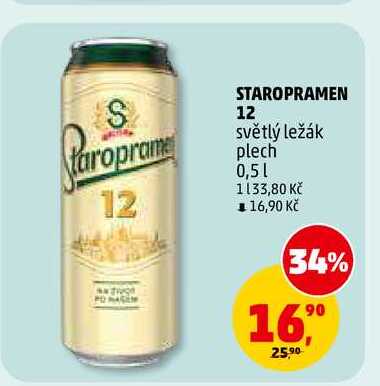 STAROPRAMEN 12 světlý ležák plech, 0,5 l