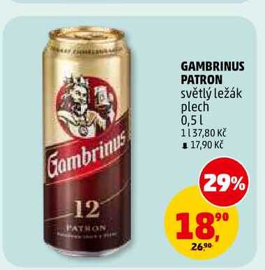 GAMBRINUS PATRON světlý ležák plech, 0,5 l