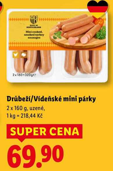 Drůbeží/Vídeňské mini párky, 2x 160 g