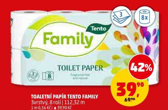 TOALETNÍ PAPÍR TENTO FAMILY, 8 rolí
