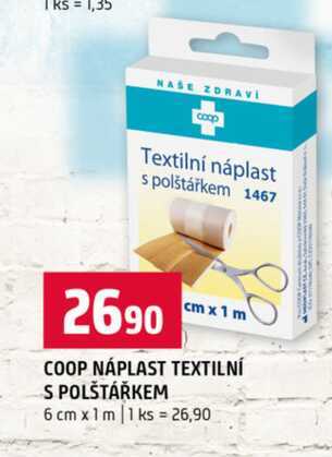 COOP NÁPLAST TEXTILNÍ S POLŠTÁŘKEM 6 cm x 1m 1 ks