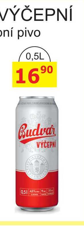 BUDVAR Pivo světlé výčepní 0,5l 0.5l plechovka