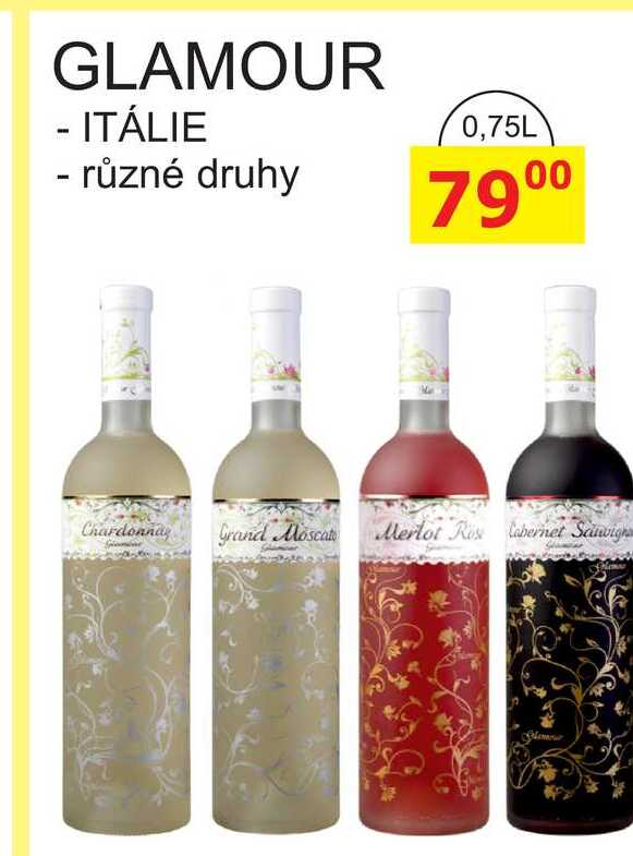 GLAMOUR - ITÁLIE - různé druhy 0,75L 