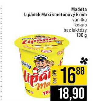 Madeta Lipánek Maxi smetanový krém vanilka kakao bez laktózy 130 g