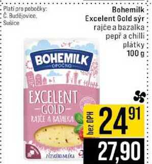 Bohemilk Excelent Gold sýr rajce a bazalka pepř a chilli plátky 100 g