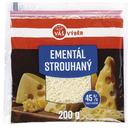 VÁŠ VÝBĚR Ementál strouhaný, 200 g
