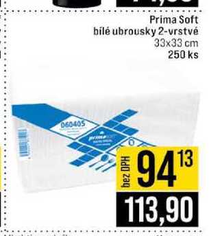 Prima Soft bílé ubrousky 2-vrstvé 33x33 cm 250 ks