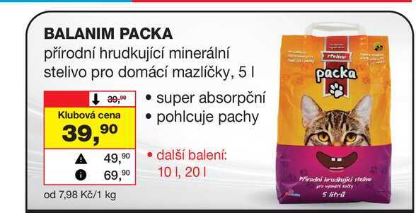 BALANIM PACKA přírodní hrudkující minerální stelivo pro domácí mazlíčky, 5l