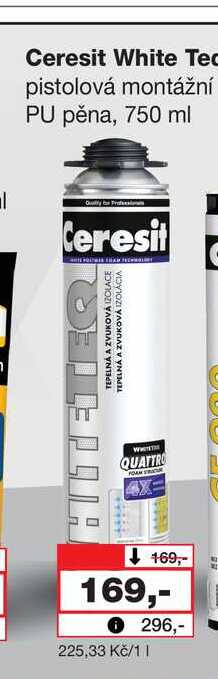 Ceresit White Tec pistolová montážní PU pěna, 750 ml 
