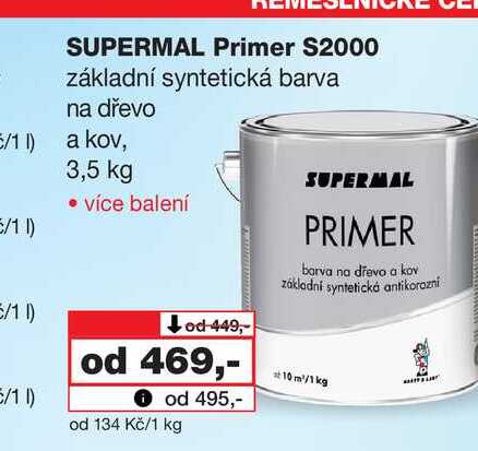 SUPERMAL Primer S2000 základní syntetická barva na dřevo a kov. 3,5 kg