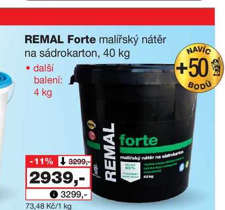 REMAL Forte malířský nátěr na sádrokarton, 40 kg