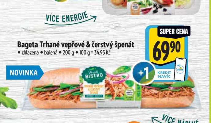   Bageta Trhané vepřové & čerstvý špenát 200 g