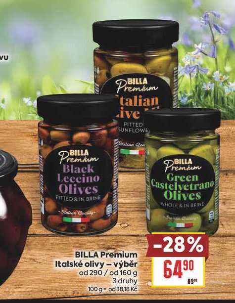 BILLA Premium Italské olivy - výběr od 290/ od 160 g