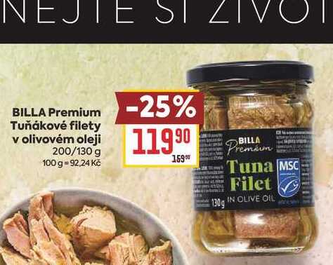 BILLA Premium Tuňákové filety v olivovém oleji 200/130 g
