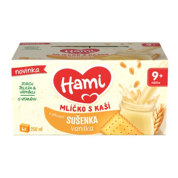Hami Mlíčko s kaší s příchutí sušenka-vanilka, 4x 250 ml