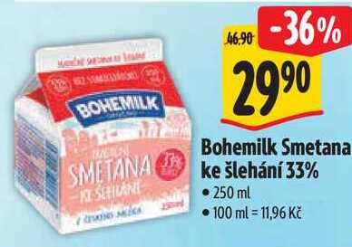 Bohemilk Smetana ke šlehání 33%, 250 ml
