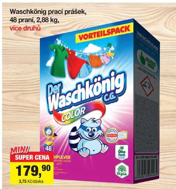 Waschkönig prací prášek, 48 praní, 2,88 kg