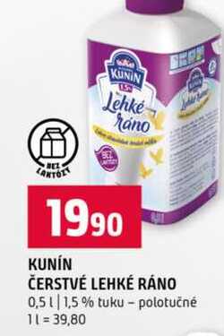 KUNÍN ČERSTVÉ LEHKÉ RÁNO 0,5l 1,5% tuku polotučné