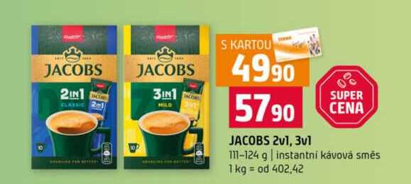 JACOBS 2v1, 3v1 111-124 g instantní kávová směs 