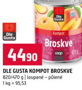 DLE GUSTA KOMPOT BROSKVE 820/470 g loupané půlené 