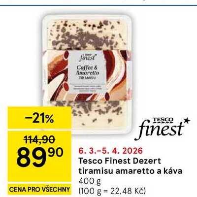 Tesco Finest Dezert tiramisu amaretto a káva, 400 g