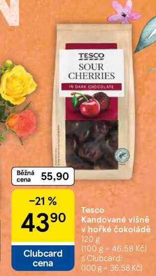 Tesco Kandované višně v hořké čokoládě, 120 