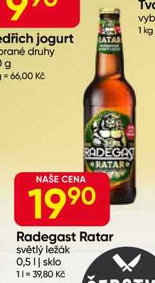 Radegast Ratar světlý ležák 0,5l