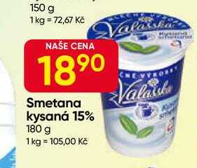 Valašská Smetana kysaná 15% 180 g  v akci