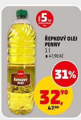 ŘEPKOVÝ OLEJ PENNY, 1 l