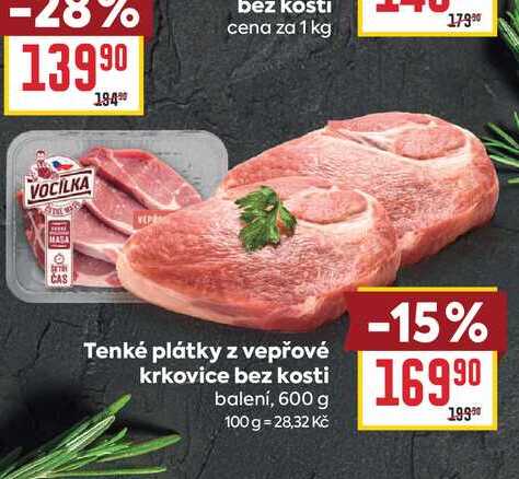 Tenké plátky z vepřové krkovice bez kosti balení, 600 g