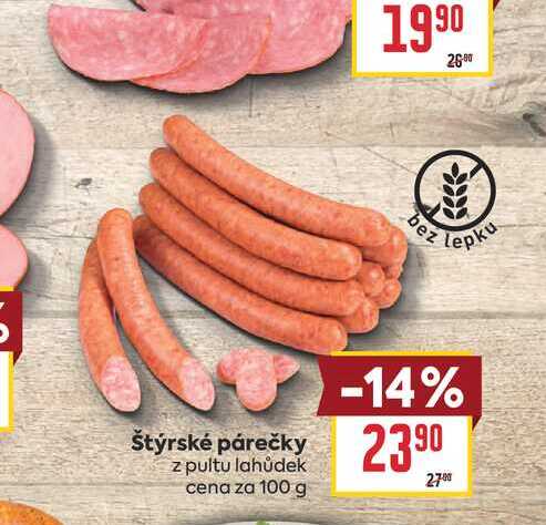 Štýrské párečky z pultu lahůdek cena za 100 g 