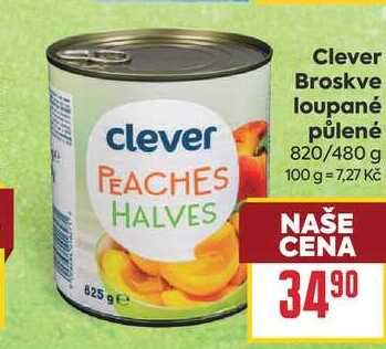 Clever Broskve loupané půlené clever 820/480g