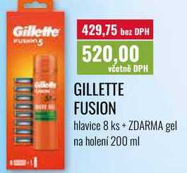 GILLETTE FUSION hlavice 8 ks ZDARMA gel na holení 200 ml 