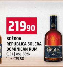 BOŽKOV REPUBLICA SOLERA DOMINICAN RUM 0,5l vol. 38%