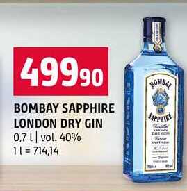 BOMBAY SAPPHIRE LONDON DRY GIN 0,7l vol. 40% 