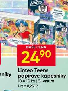Linteo Teens papírové kapesníky 10 × 10 ks 3-vrstvé