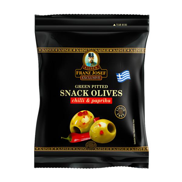 Franz Josef Kaiser Snack olivy zelené bez pecky s chilli a papričkou