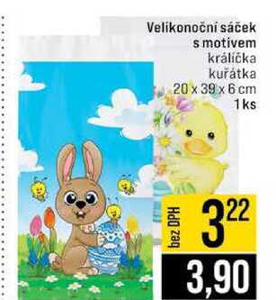 Velikonoční sáček s motivem králíčka kuřátka 20 x 39 x 6 cm 1ks