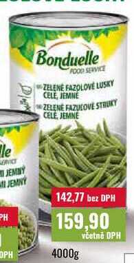 Bonduelle zelené fazolové lusky celé, jemné 4000g