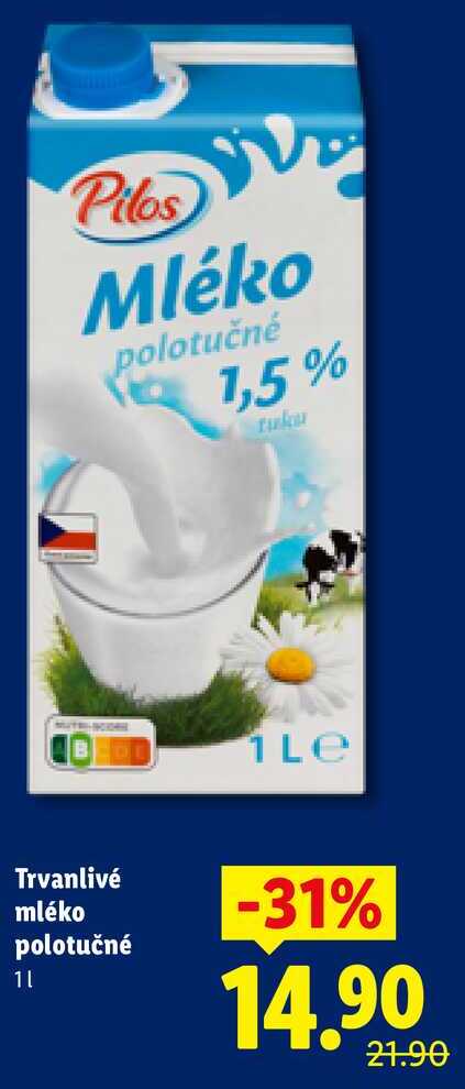 Trvanlivé mléko polotučné, 1 l v akci