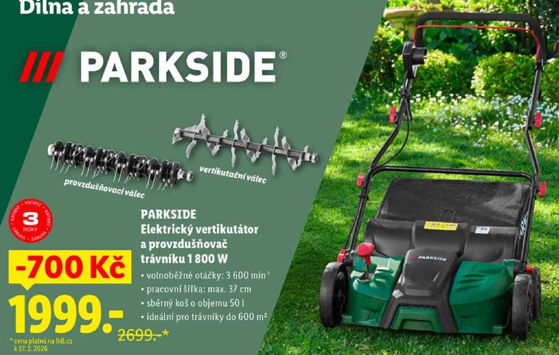 Elektrický vertikutátor a provzdušňovač trávníku 1800 W 