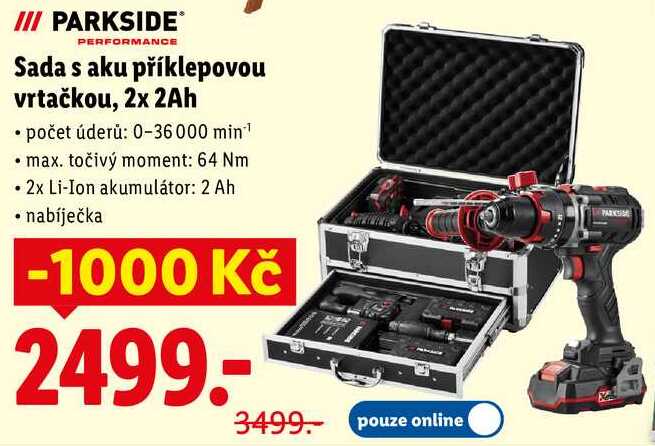 PARKSIDE Sada s aku příklepovou vrtačkou, 2x 2Ah 